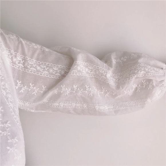 SOLD OUT Boho White Floral Embroidered Button Mini Dress - Picture 11 of 12